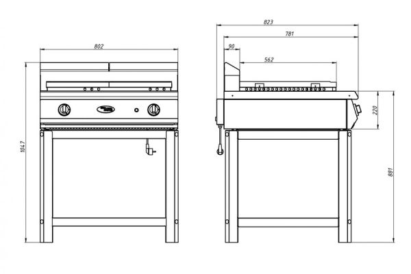 Поверхность жарочная газовая Ф2ПЖГ/800 (на подставке)
