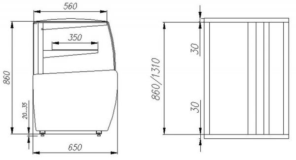 Витрина кондитерская Полюс K70 VM 1,3-12 LIGHT 0011-9005 (ВХСв-1,3д Сarboma MINI ТЕХНО)