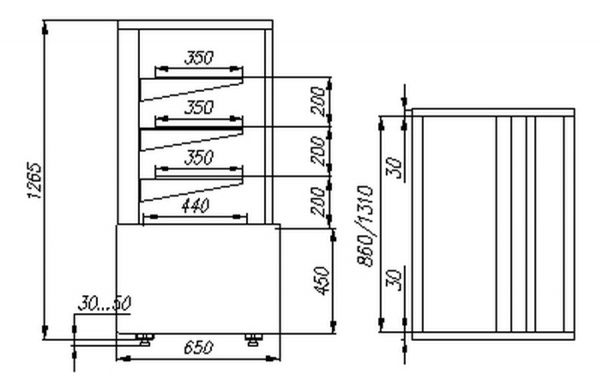 Витрина кондитерская Полюс KC70 VM 1,3-1 LIGHT 9006-9005 (ВХСв-1,3д Сarboma Cube ТЕХНО)