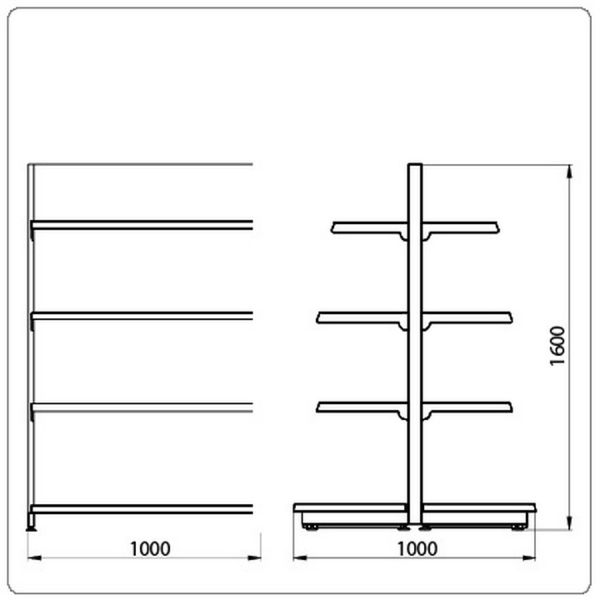 Островной стеллаж Eco Line для магазина L=1000 мм H=1600 мм