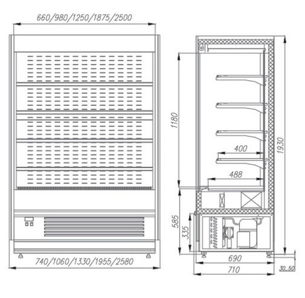 Пристенная витрина Полюс FC 20-07 VM 0,6-2 0430 (Carboma Cube 1930/710 ВХСп-0,6 INOX)