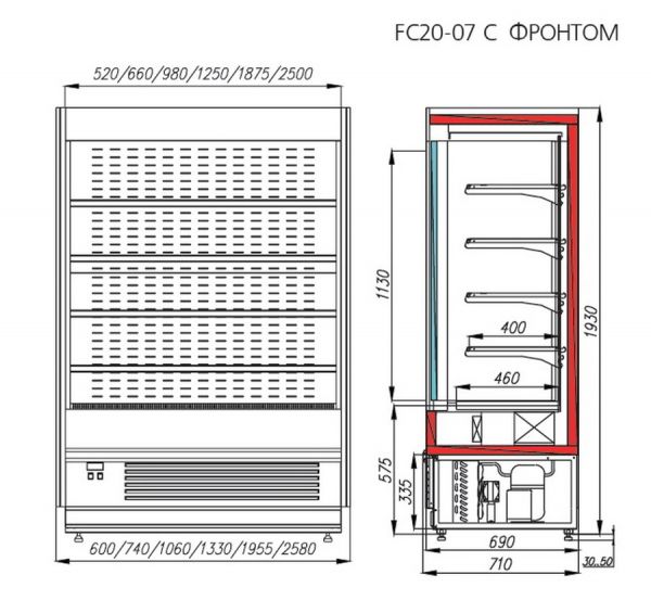 Пристенная витрина Полюс Carboma Cube 1930/710 (FC 20-07 VV 0,7-1) STANDARD