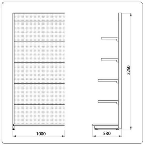 Пристенный перфорированный стеллаж для магазина Eco Line L=1000