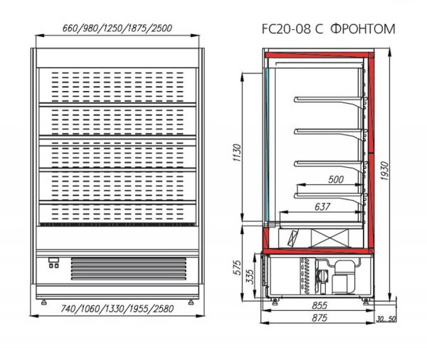 Пристенная витрина Полюс Carboma Cube 1930/875 (FC 20-08 VV 2,5-1) STANDARD