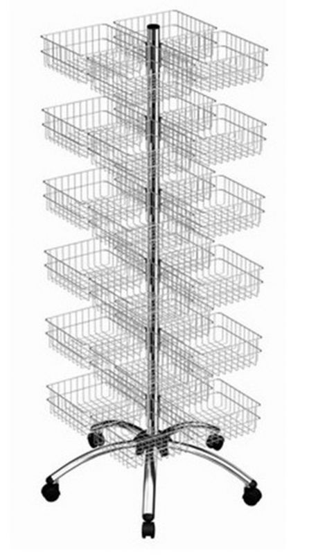 Хромированная стойка для распродаж на 5 колесах (24 корзины)