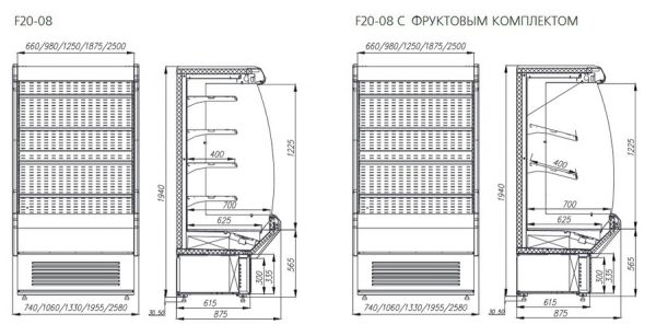 Пристенная витрина Полюс F 20-08 VM 2,5-2 (Carboma ВХСп-2,5)