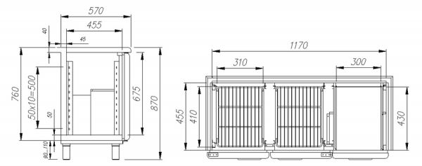 Холодильный стол Полюс T57 M2-1 0430-1(2)9 (COFFEE BAR-250 Carboma INOX)