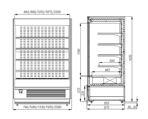 Пристенная витрина Полюс FC 20-08 VM 1,9-2 0430 (Carboma Cube 1930/875 ВХСп-1,9 INOX)