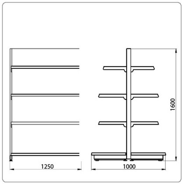 Островной стеллаж Eco Line для магазина L=1250 мм H=1600 мм