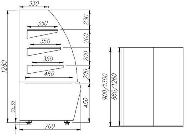 Витрина кондитерская Полюс K70 VV 1,3-1 STANDARD 9006-9005 (ВХСв-1,3д Carboma Люкс ТЕХНО)