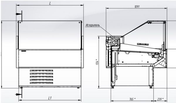 Холодильная витрина Gamma Quadro SN FISH 1500 LED (без боковин)