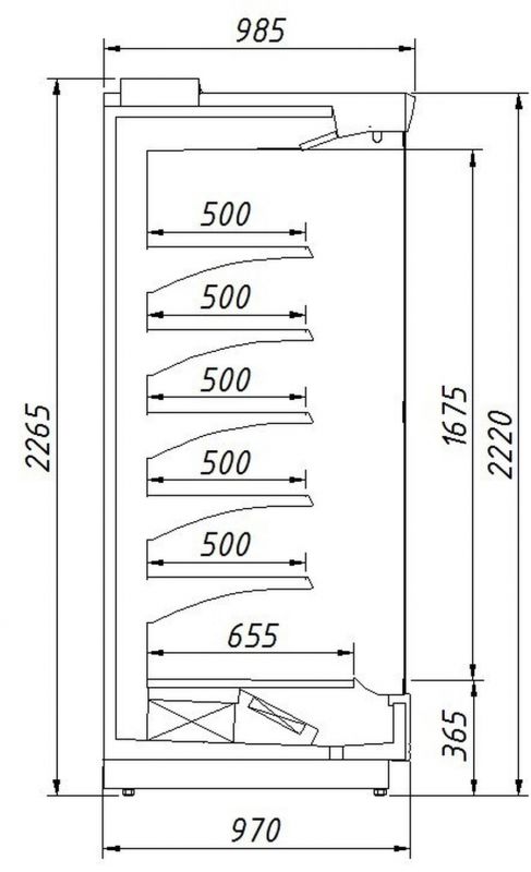 Холодильная горка Ариада Женева-1 ВС 55.95GH-2500/F (со стеклом, фруктовая)