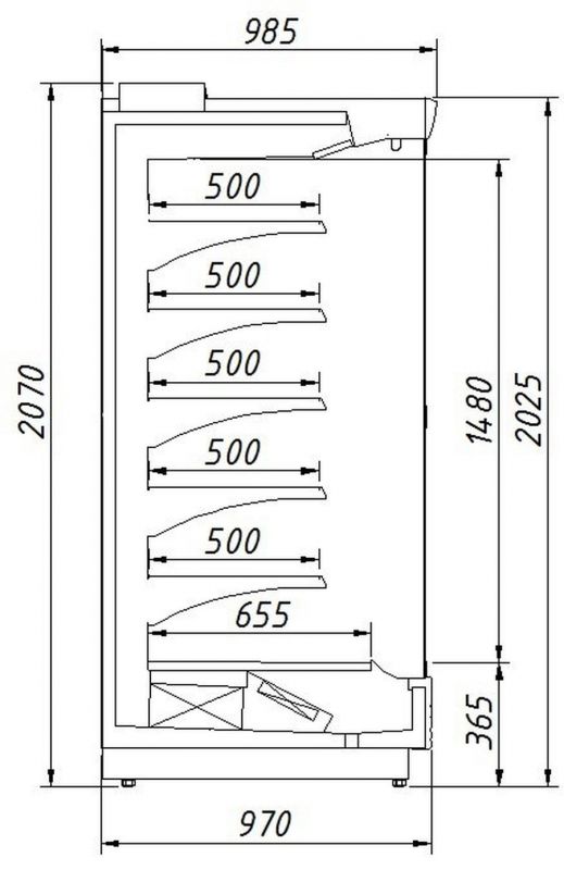 Холодильная горка Ариада Женева-1 ВС 55.95GL-2050/F (со стеклом, фруктовая)