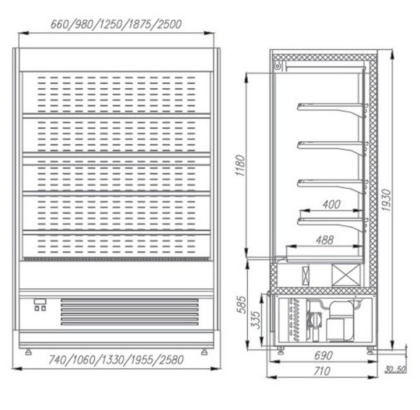 Пристенная витрина Полюс FС 20-07 VM 1,3-2 (Carboma Cube 1930/710 ВХСп-1,3)