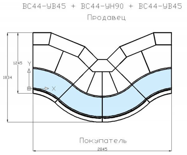 Холодильная витрина Ариада Bern Cube ВС44-УН90R (наружный радиусный угол 90)
