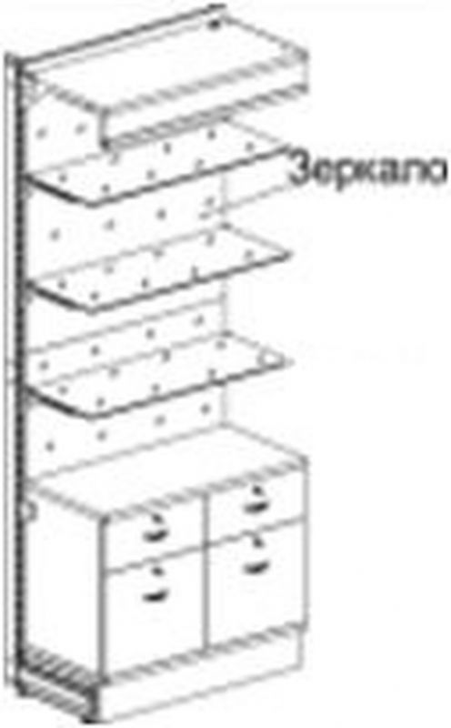 Стеллаж Praktisch торговый с полками из стекла, с зеркалом, навесом с подсветкой и тумбой