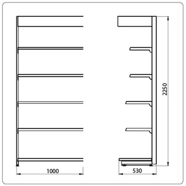 Пристенный стеллаж Eco Line для магазина L=1000 мм H=2250 мм c хлебными полками