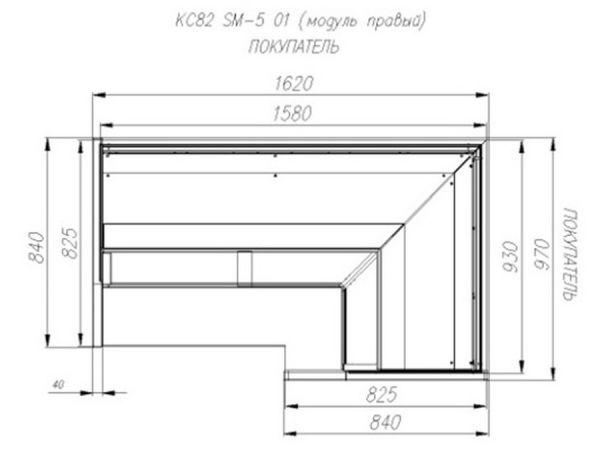 Кондитерская витрина угловая Полюс Carboma Vision KC82 SM-5 01 (модуль правый)