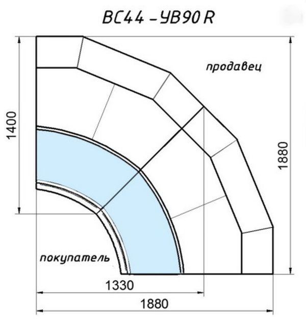 Холодильная витрина Ариада Bern Cube ВС44-УВ45R (внутренний радиусный угол 45)