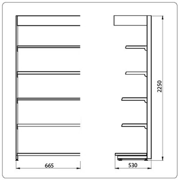 Пристенный стеллаж Eco Line для магазина с навесом с подсветкой L=665 мм H=2250 мм
