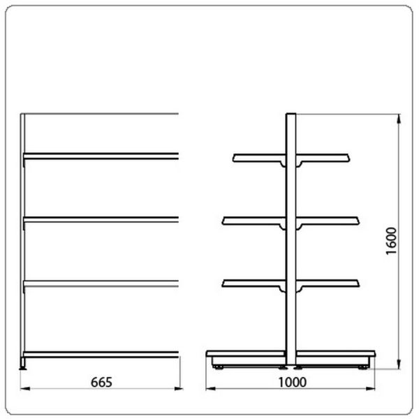 Островной стеллаж Eco Line для магазина L=665 мм H=1600 мм