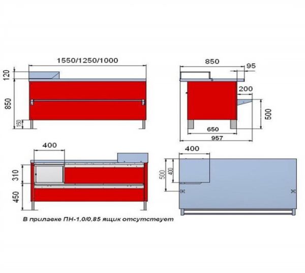 Прилавок ПН-1,55/0,85 неохлаждаемый
