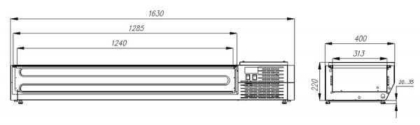 Настольная охлаждаемая витрина Полюс A40 SM 1,6 0430 (Carboma VT3-G) (без крышки)